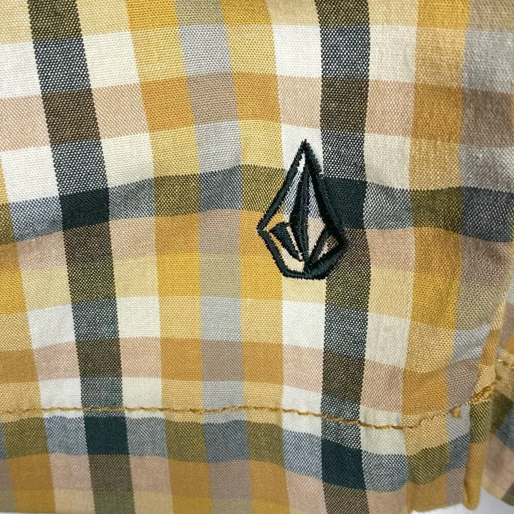 Volcom Frickin Mini Check Stretch Shorts Yellow Gray Plaid Mens Size 30 - Picture 5 of 8